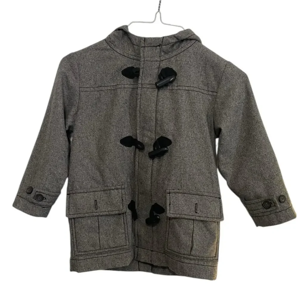 Gymboree Duffle Coat Unisex XS 3-4 Gray Wool Blend Toggle Closures Winter Jacket